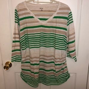 STYLE & CO Green multi-striped cotton top